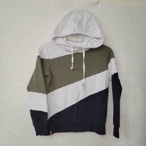 TenTree Color Block Diagonal Stripe Hoodie White Green Black Unisex S Organic